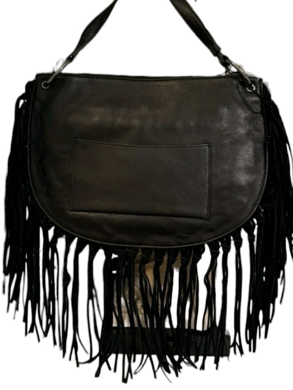 Henri Bendel Dylan Black Fringe Leather Hobo Rivet Crossbody Bag + Dustbag - Picture 2 of 15